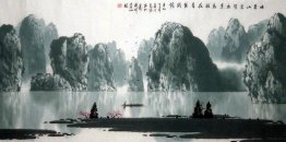 Mountains, water, Plum flower - Chinese Painting