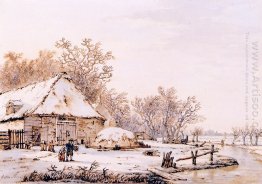 Winter landscape with farm