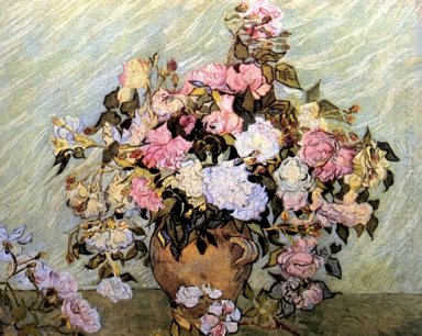 Todavía florero de la vida con las rosas 1890