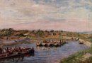 barges ralenti sur le canal Loing à Saint-Mammès 1885