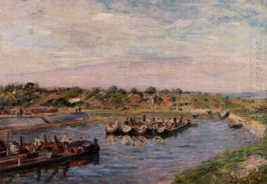 idle barges on the loing canal at saint mammes 1885