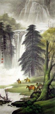 Träd och flod - kinesisk målning