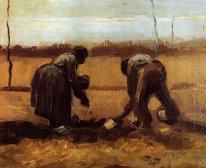 Peasant Man och kvinna Plantering Potatis 1885 1