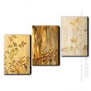 Hand Painted Oil Painting Floral Golden leaves - Set of 3 1211-F