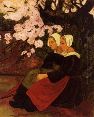 Dua Breton Wanita Under A Berbunga Apple Tree 1890