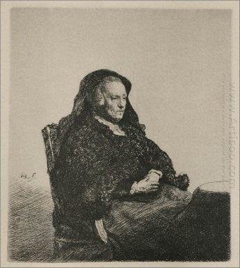 Rembrandt S Mamma sitter titta till höger 1631