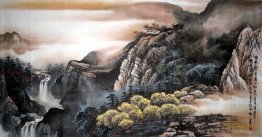 Montagnes, cascade - Peinture chinoise