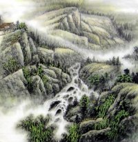 Bergen en waterval - Chinees schilderij