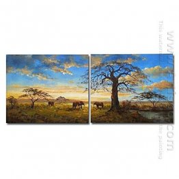 Hand-painted Oil Painting Landscape Oversized Wide - Set of 2