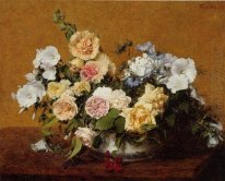 Blumenstrauß aus Rosen und andere Blumen 1889
