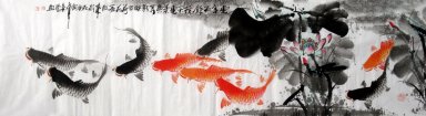 Fish & Lotus - peinture chinoise