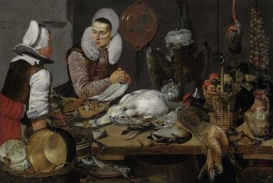 Un intérieur de cuisine avec une femme de ménage et un jeu Prépa