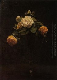 White And Yellow Roses In A Tall Vase 1876