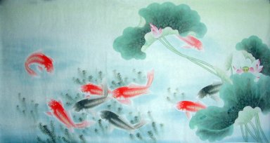 Fish & Lotus - peinture chinoise