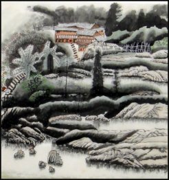 Building, Trees- Chinese Painting