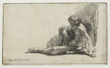 Man Nude Duduk Di Ground Dengan Satu Kaki Diperpanjang 1646
