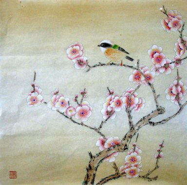 Peach Blossom y pájaros - la pintura china