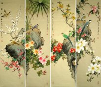 Oiseaux et fleurs - (quatre écrans) - Peinture chinoise