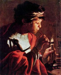 Boy Lighting a Pipe