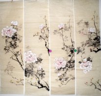 Fleurs (quatre écrans) - peinture chinoise