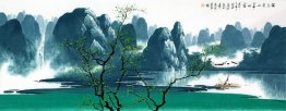 Bergen, water, bomen - Chinees schilderij