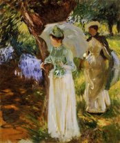 Two Girls With Parasols At Fladbury 1889