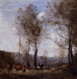 Ville D Avray Cowherd In A Clearing Near A Pond 1872