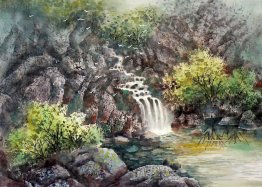 Mountains, waterfall - Chinese Painting