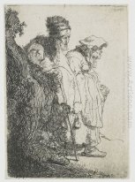 Beggar Homme Et Une Femme derrière un banc