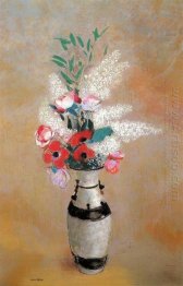 Bouquet With White Lilies In A Japanese Vase