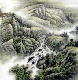 Mountains and waterfall - Chinese Painting