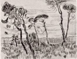 Pine Trees In Front Of The Wall Of The Asylum 1889 1