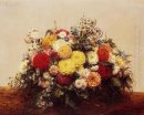 Stor Vase av Dahlias Och Assorted Flowers 1875