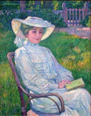 Dame In Wit Portret van Mevrouw Tho Van Rijsselberghe