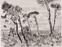 Pine Trees en face du mur de l'asile 1889 1