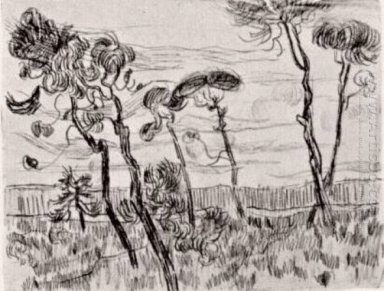 Pine Trees en face du mur de l\'asile 1889 1