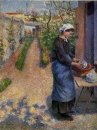 Jonge vrouw wassen platen 1882