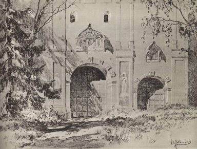 Ingresso cancello di Savvinsky monastero vicino Zvenigorod 1884