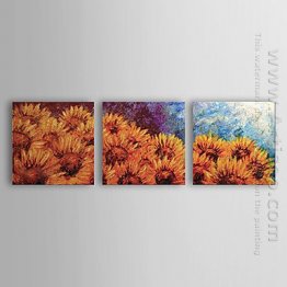 Hand-painted Oil Painting Floral Sunflower - Set of 3