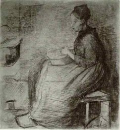 Woman Sitting By The Fire Peeling Potatoes 1885