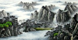 Pines and Waterfall - Chinese Painting