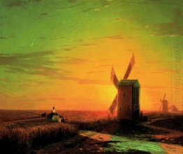 Windmills In The Ukrainian Steppe At Sunset 1862