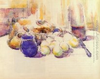 Biru Pot Dan Botol Anggur Aka Still Life Dengan Pears Dan Apel