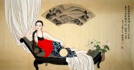 Girl, Lunch break - Chinese Painting