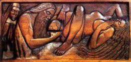 Birth, wooden bed panel