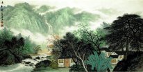 Bâtiment et arbres - Peinture chinoise