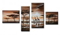 Hand-painted Abstract Oil Painting with Stretched Frame-Set of 4