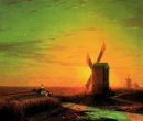 Windmühlen in der ukrainischen Steppe At Sunset 1862