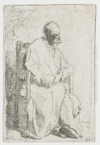 Vieil homme dans un long manteau assis dans un fauteuil 1630