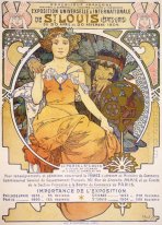 Nouveau d'art de lithographie de couleur montrant une femme assi